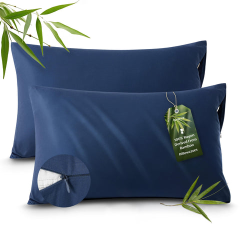 Bedsure cooling pillowcase pair in navy blue enhances nightly comfort with breathable fabric