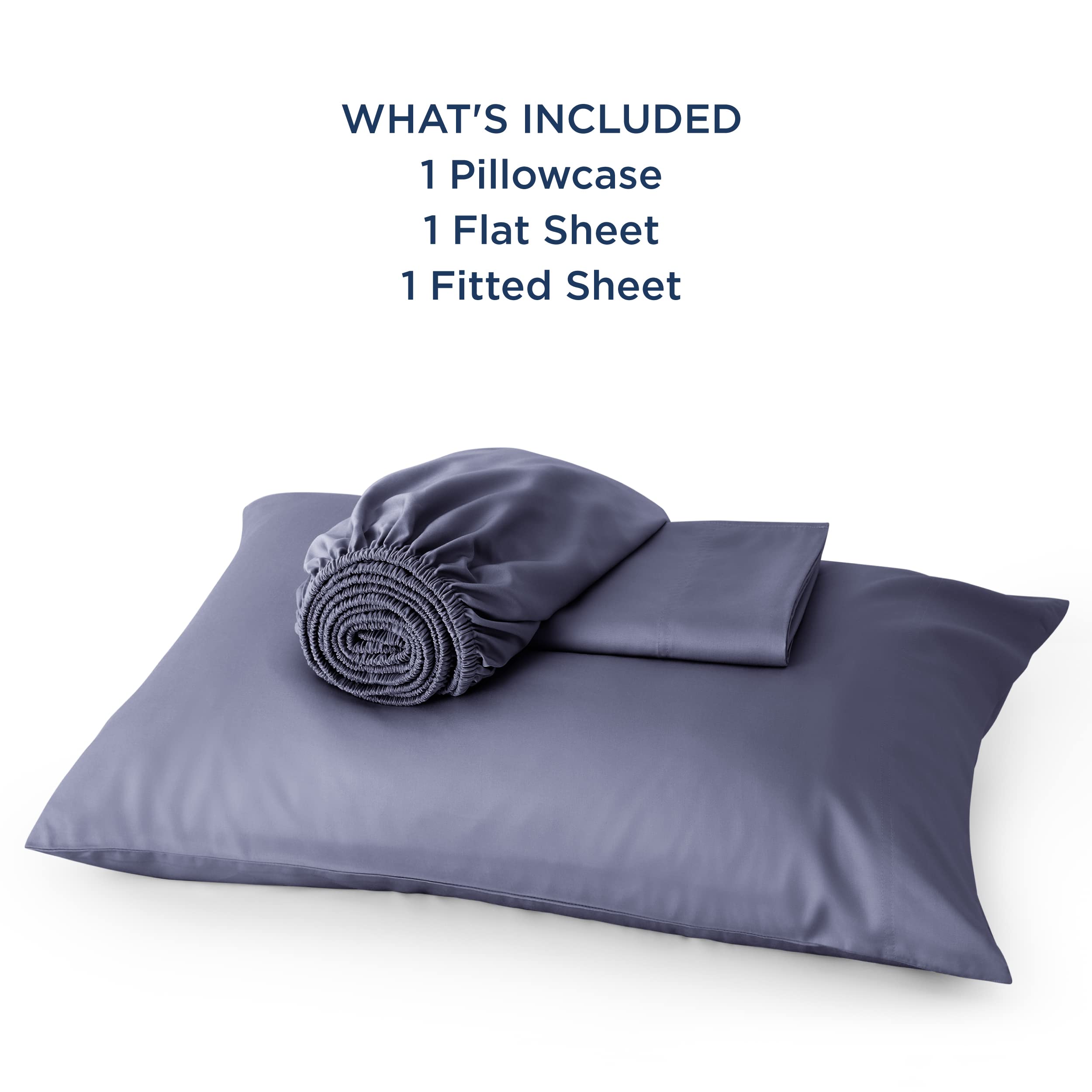 Dark grey bedroom scene highlighting Bedsure cooling sheets for hot sleepers.