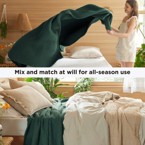 Bedsure natural cotton closeup highlights weave texture and fiber quality.
