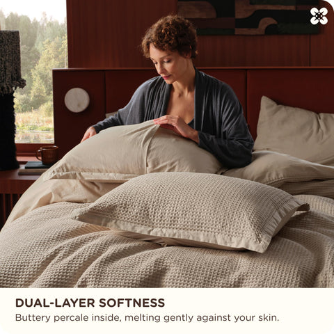 Bedsure close-up of cotton duvet cover showing soft waffle texture.