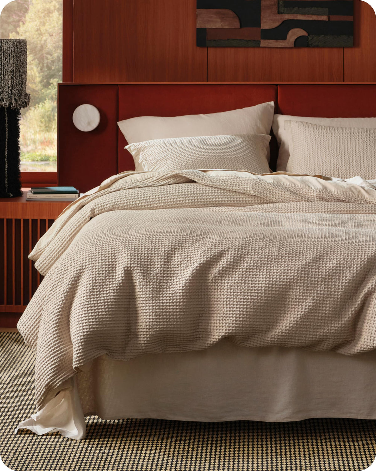Bedsure king cotton duvet cover in khaki showing waffle texture for breathable comfort.
