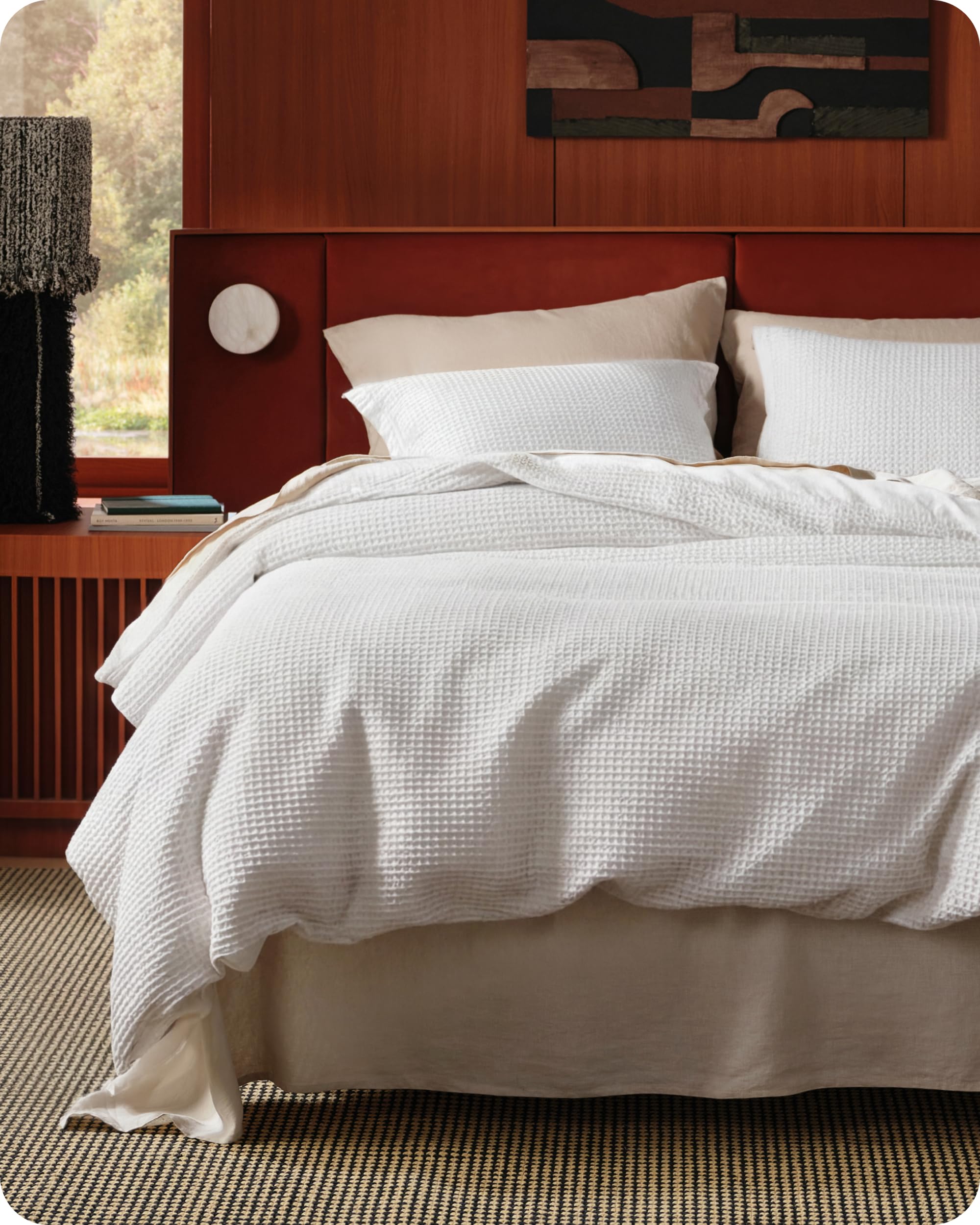 Bedsure cotton duvet cover waffle texture close-up for year-round comfort.