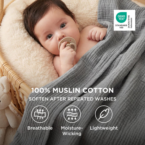 Bedsure cotton muslin fabric close-up reveals smooth, skin-friendly texture.