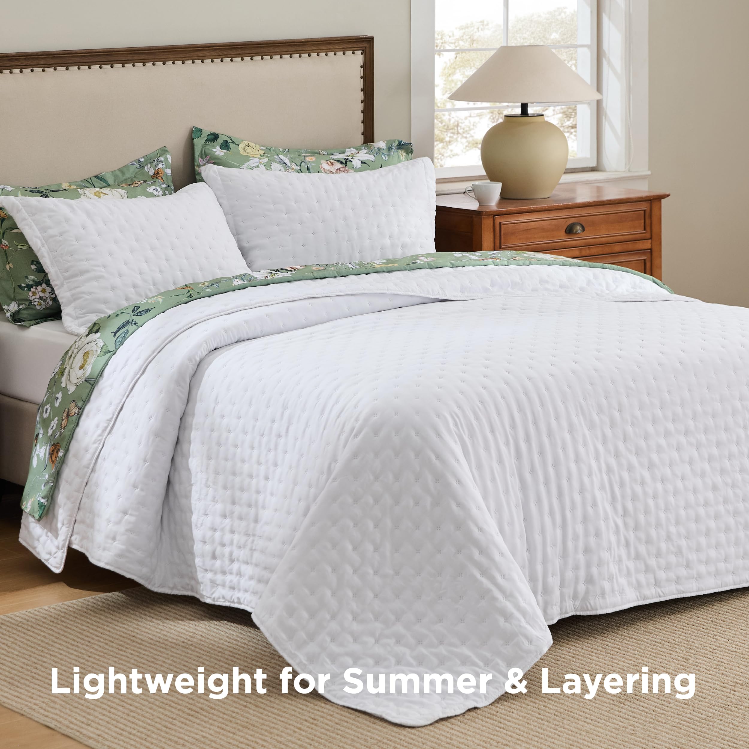 Bedsure coverlet with clover pattern adding subtle texture to the bed