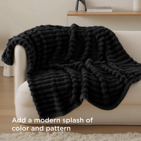Bedsure striped black blanket complements small bedrooms with modern flair.