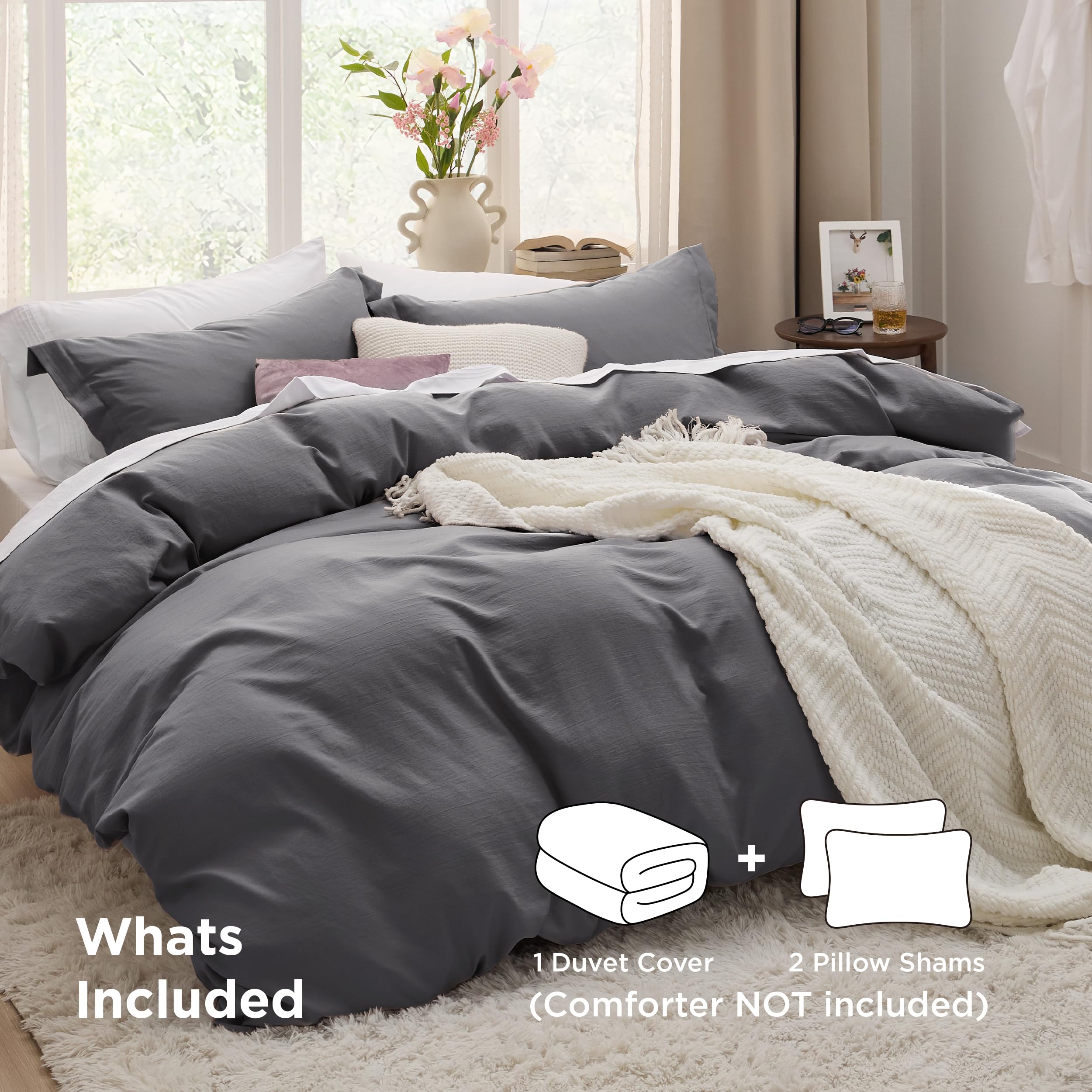 Bedsure dark grey pillow shams 20x26 complement the duvet for a cohesive look.