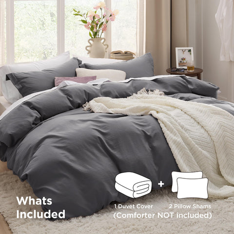 Bedsure dark grey pillow shams 20x26 complement the duvet for a cohesive look.