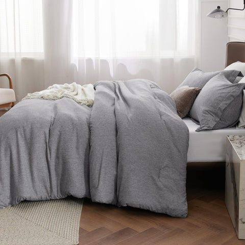 Bedsure dark grey comforter with cationic dyed dual-color finish.