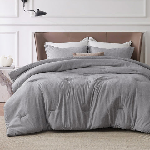 Bedsure dark grey queen comforter soft brushed texture for year-round coziness.