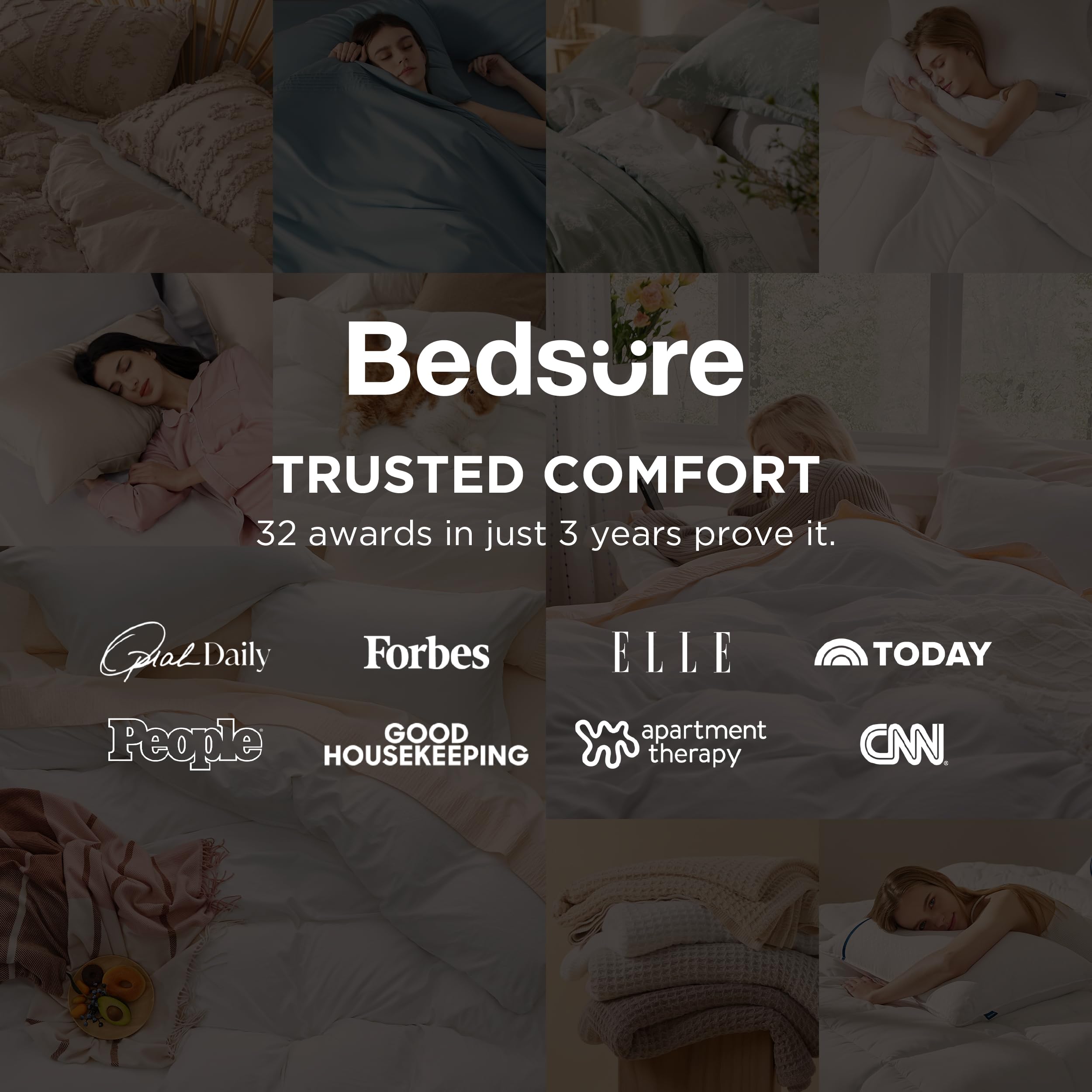 Bedsure texture closeup highlights soft microfiber finish and smooth, quiet feel.