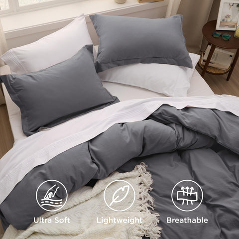Bedsure dark grey duvet cover zipper closure enables fast, tidy bedding changes.