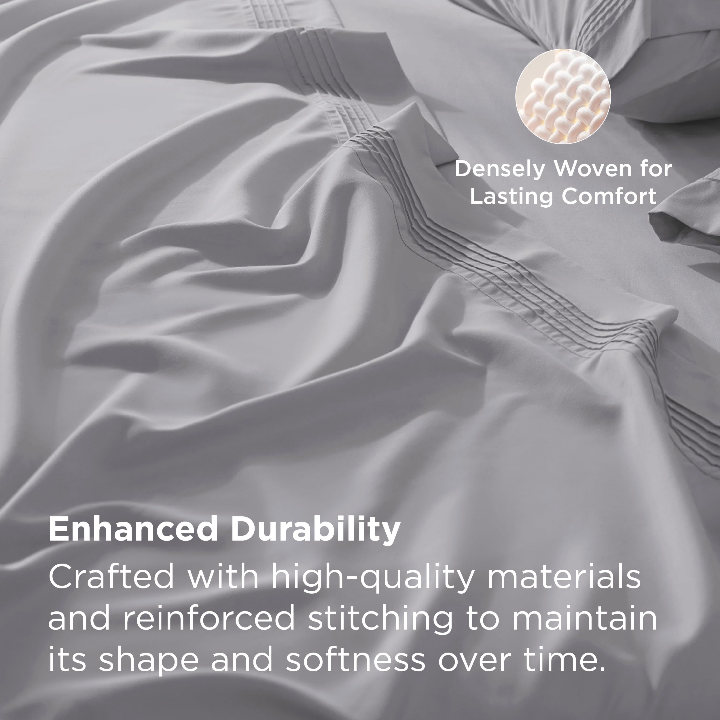 Bedsure Deep Pocket 21-Inch Fit graphic emphasizes secure mattress compatibility
