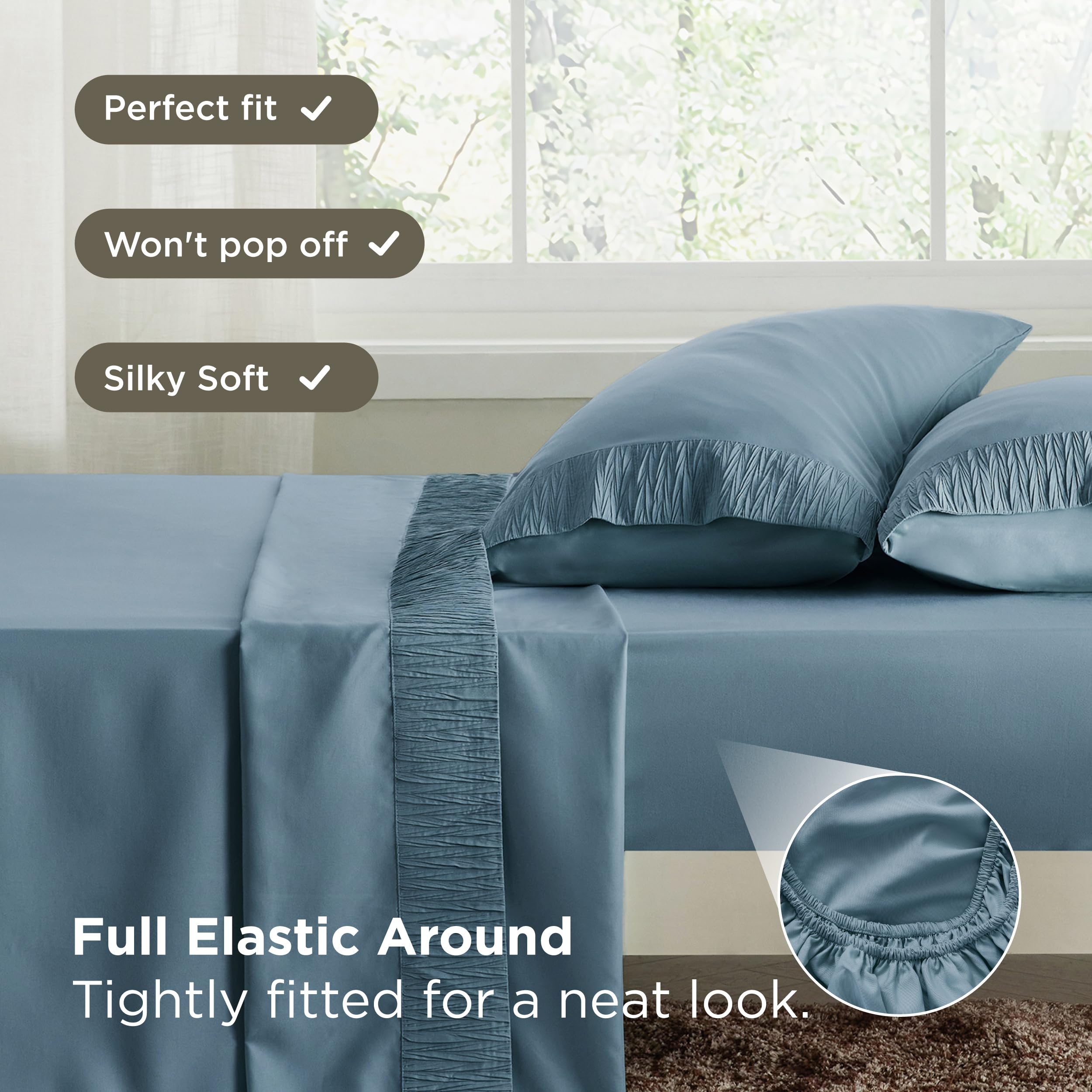 Bedsure deep-pocket elastic edges keep sheets in place on thicker mattresses