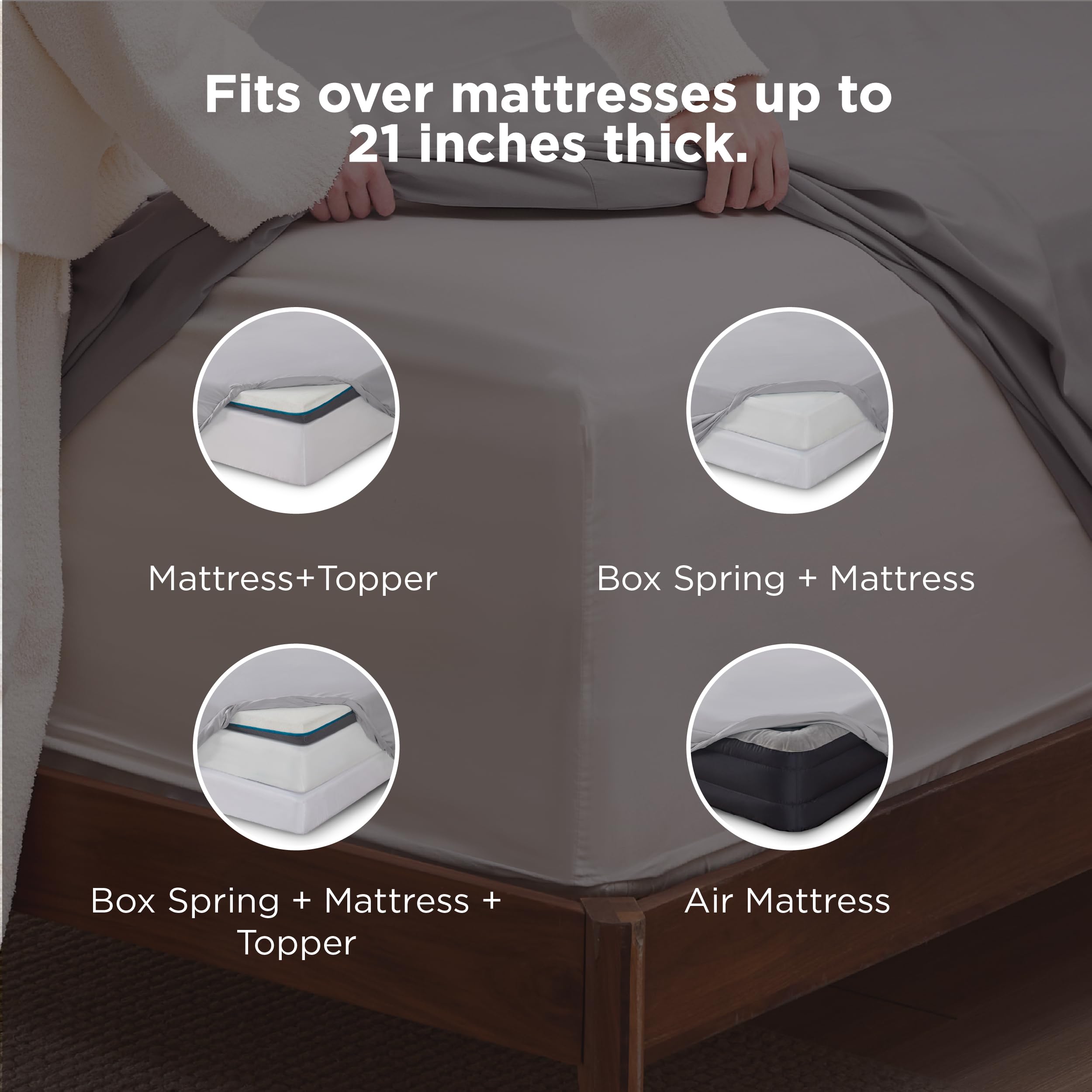 Bedsure deep-pocket fitted sheet close-up shows secure elastic fit