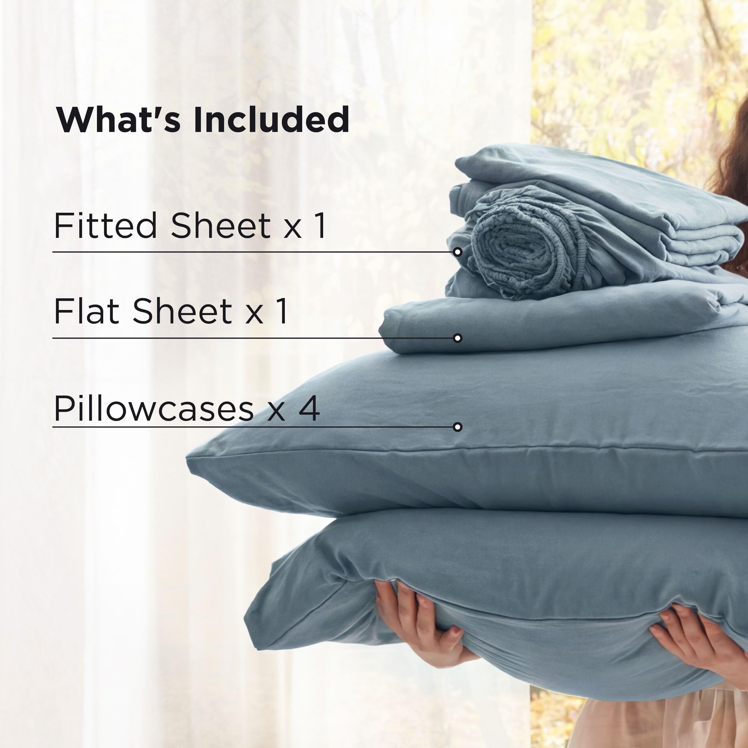 Bedsure dusty blue color shown in a stylish bedroom look
