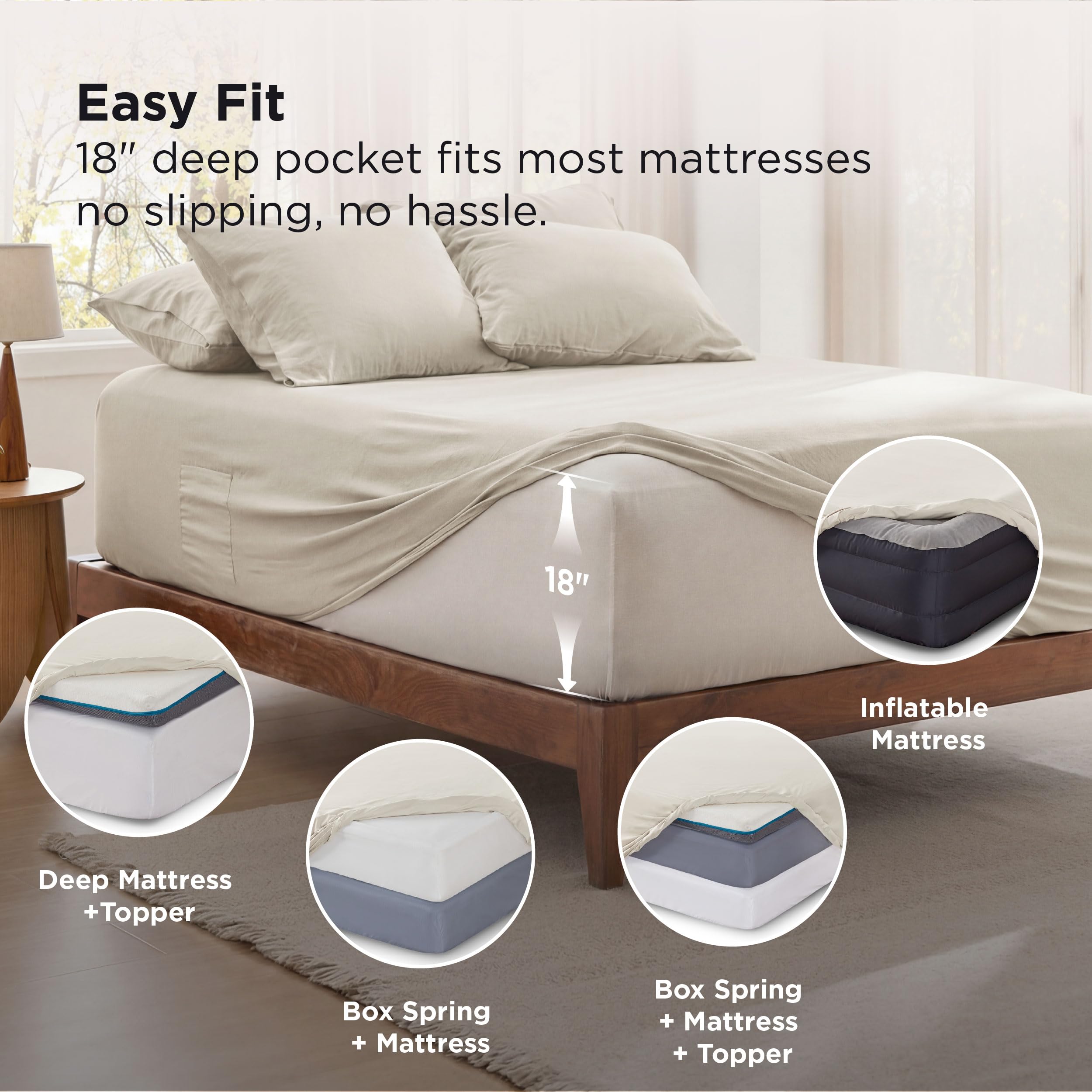 Bedsure Deep Pocket King Sheet Set corner straps secure mattress edges