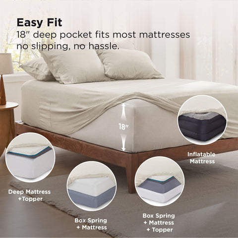 Bedsure Deep Pocket King Sheet Set corner straps secure mattress edges