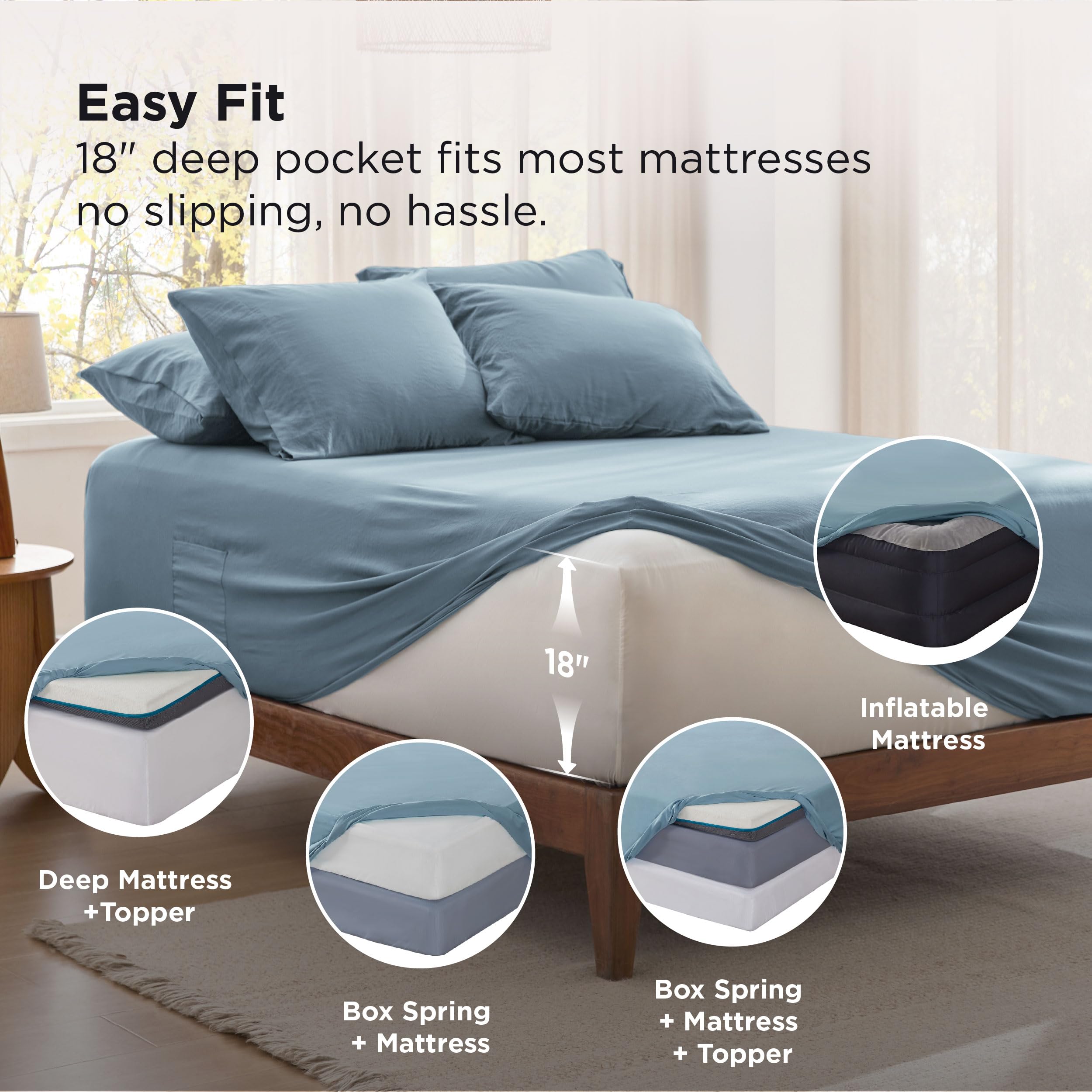 Bedsure deep pocket king sheet set elastic straps close up for secure fit