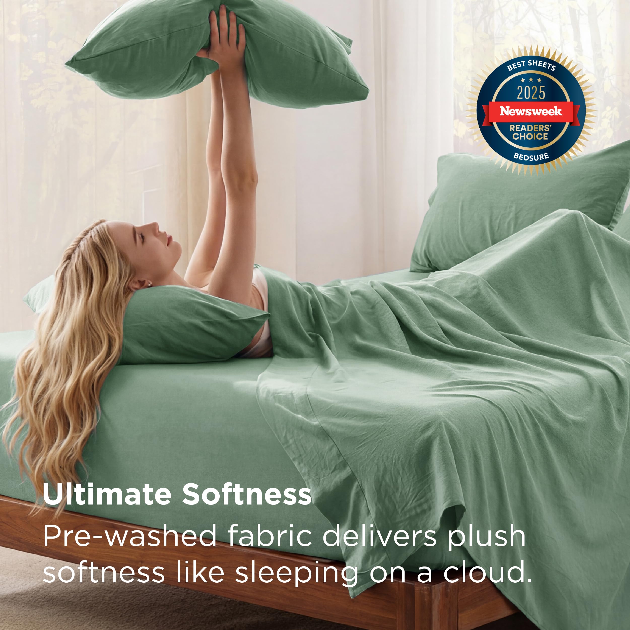 Bedsure deep-pocket king sheet set fitted sheet highlights secure 18-inch pocket for topper.