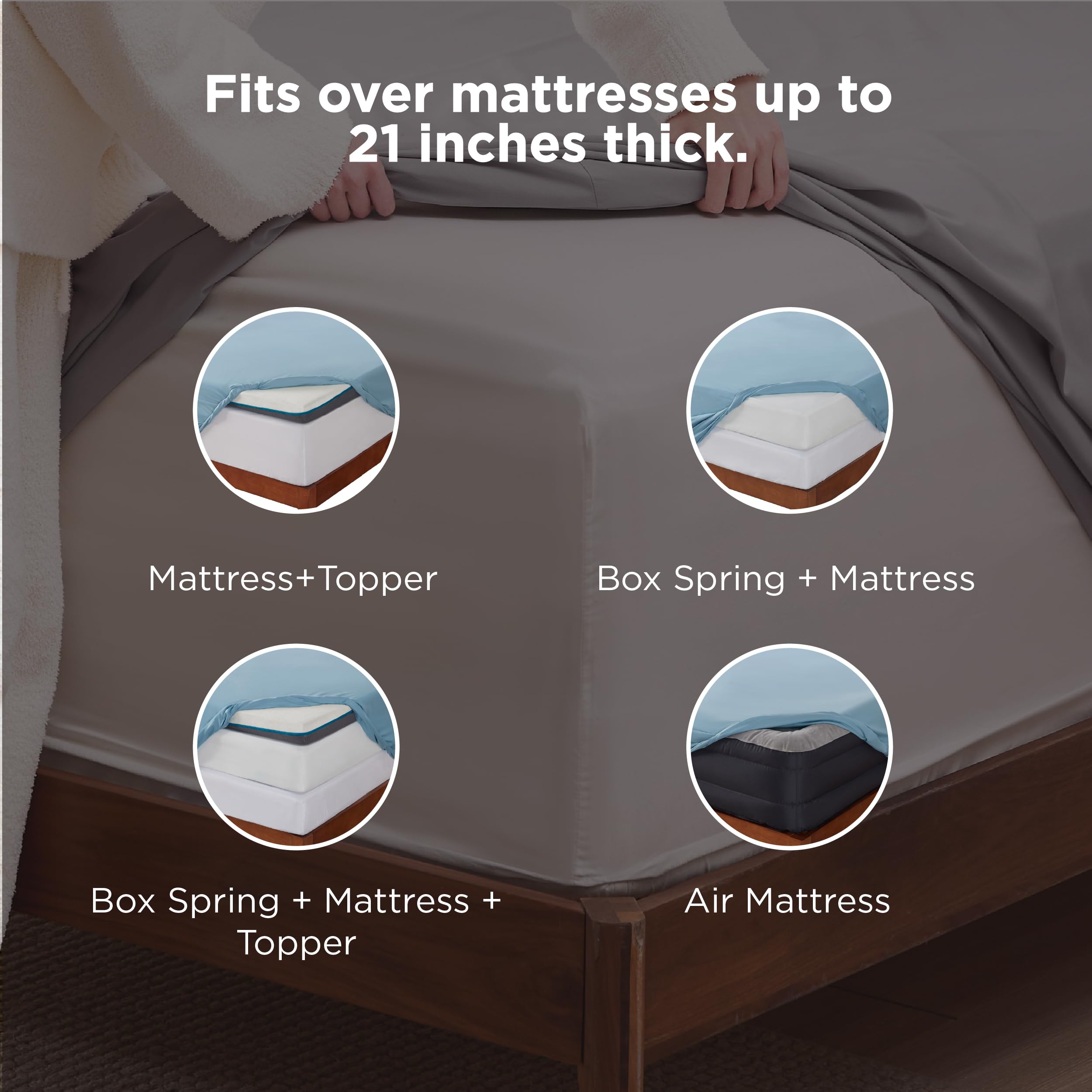 Bedsure deep-pocket queen fitted sheet demonstrates all-around elastic for thick mattresses
