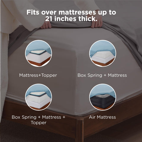 Bedsure deep-pocket queen fitted sheet demonstrates all-around elastic for thick mattresses