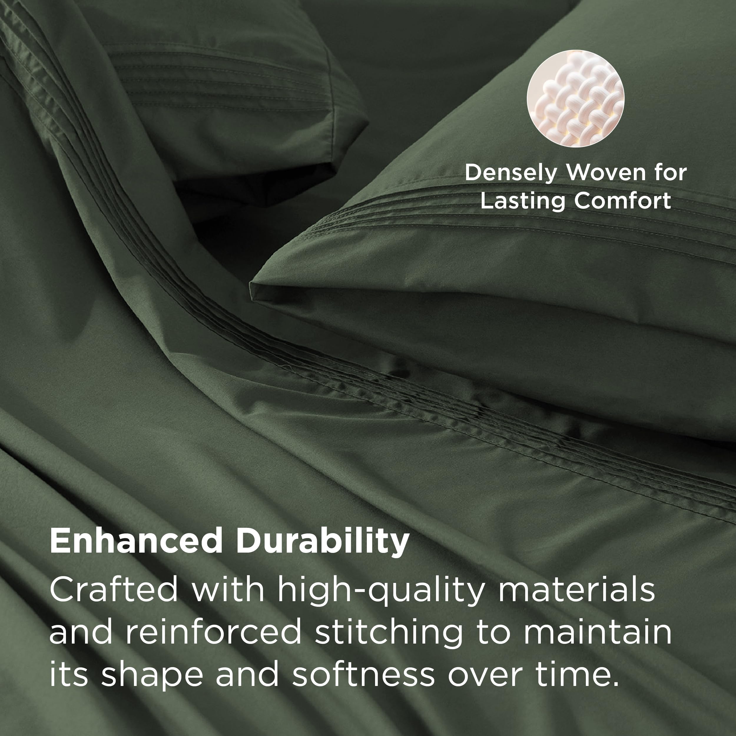 Bedsure image demonstrates the deep pocket fit on a thick mattress.