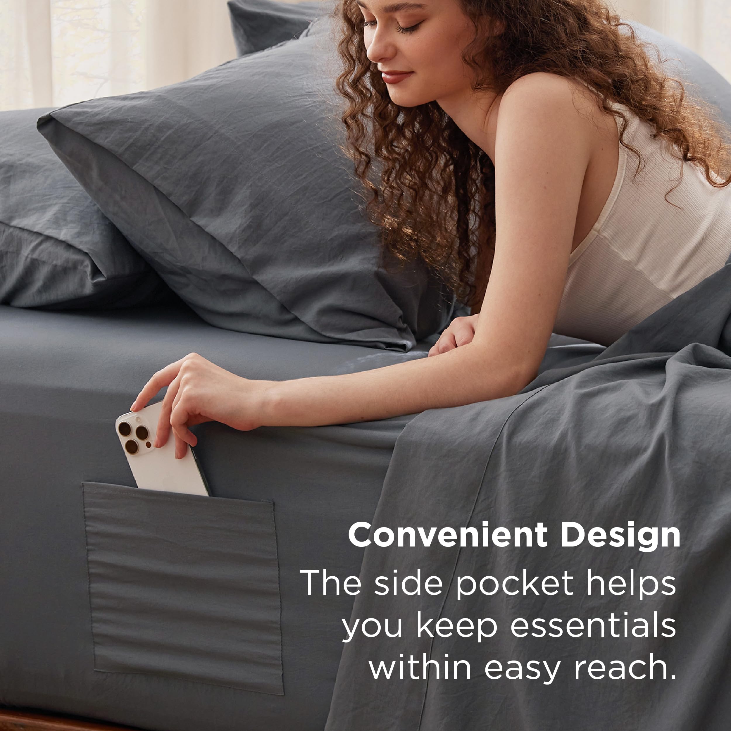 Bedsure elastic corner straps secure the fitted sheet for a snug, worry-free fit