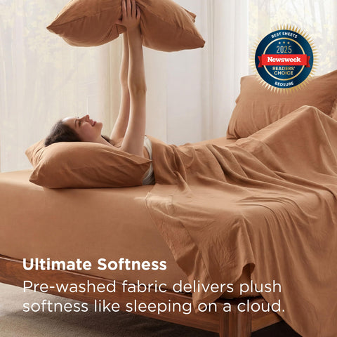 Bedsure fitted sheet showing 18-inch pockets for secure fit.