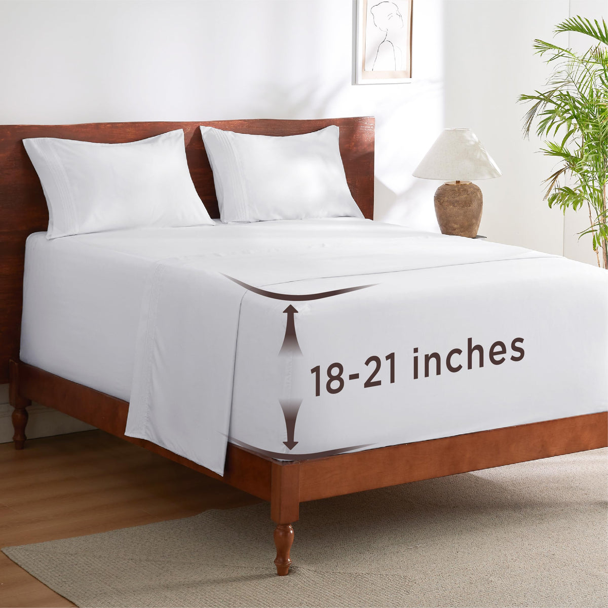 Bedsure Deep Pocket Queen flat sheet 90x102 showing roomy fit for deep mattresses and cooler nights