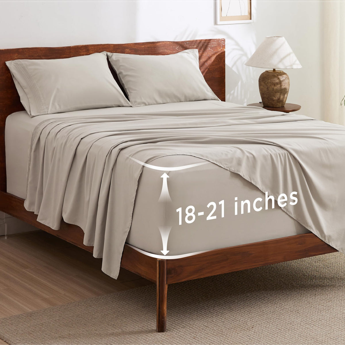 Bedsure deep-pocket queen flat sheet shows secure fit and cooling comfort