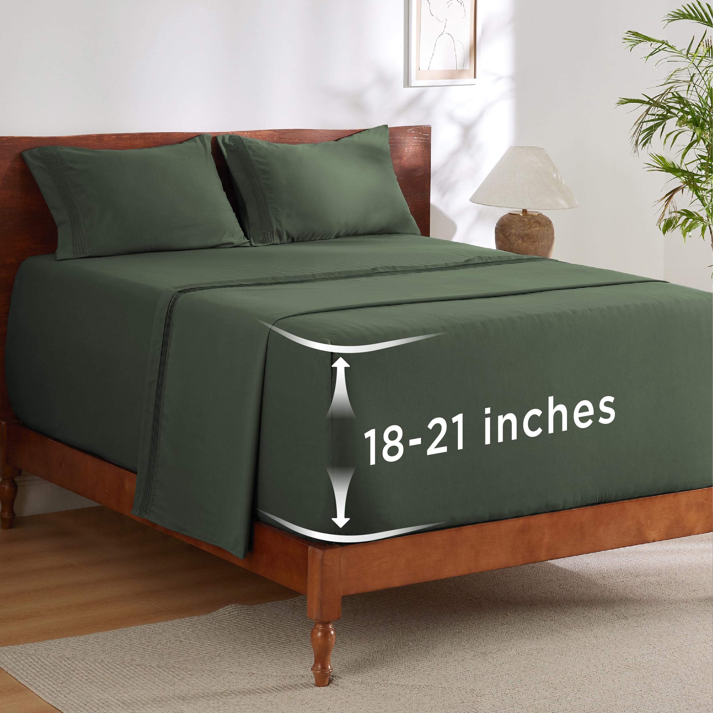 Bedsure deep pocket queen flat sheet showing secure, full-bed coverage.