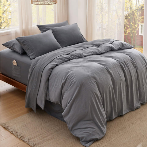 Bedsure grey deep-pocket sheets show a hotel-luxe tone and easy care
