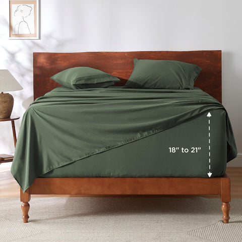 Bedsure packaging shows a complete 4-piece queen sheet set.