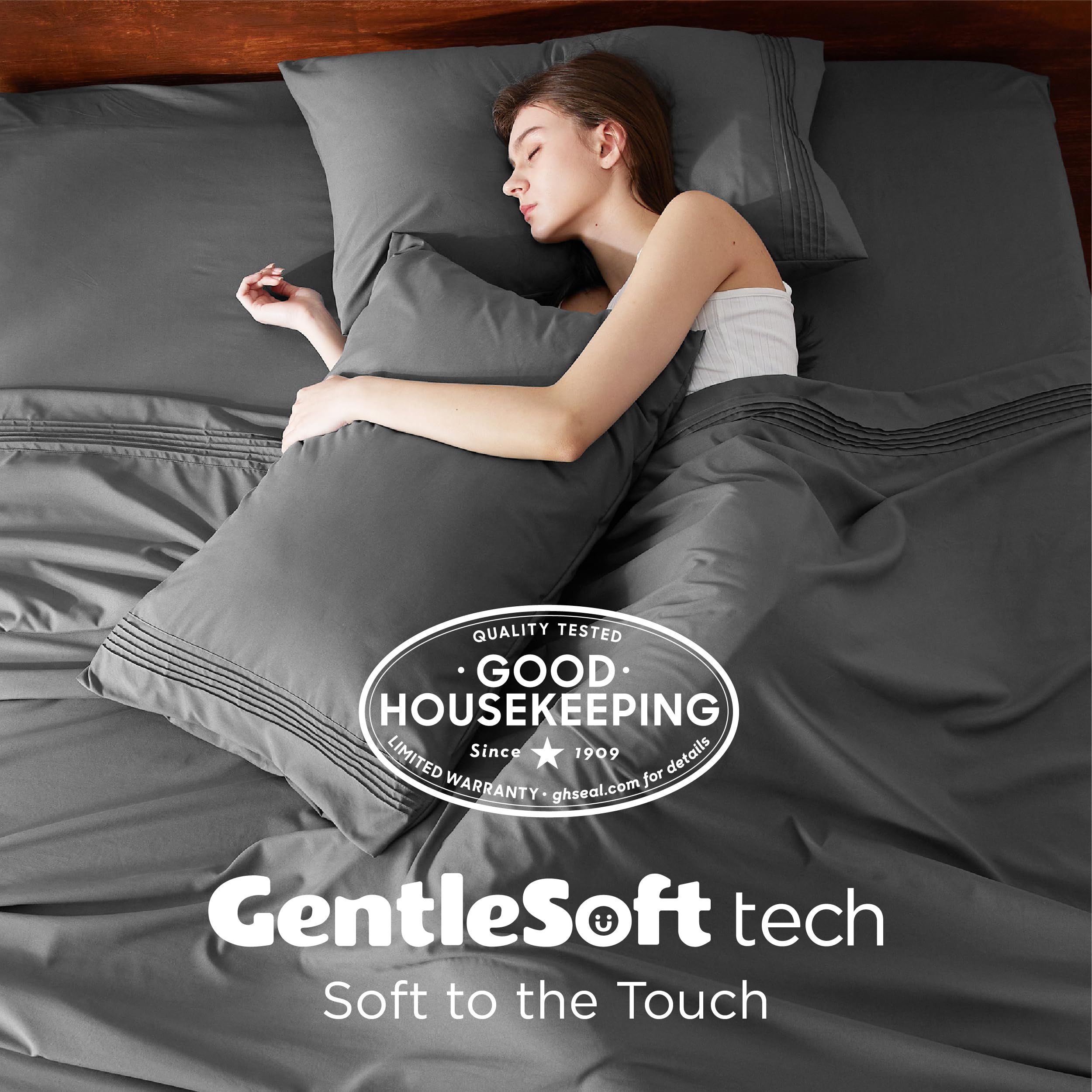 Bedsure top sheet and pillowcases feature matching pintucks.