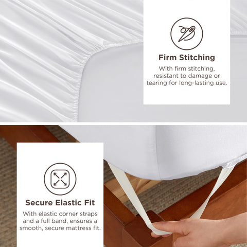 Bedsure Top sheet pintuck close up emphasizing elegant detailing on white bedding