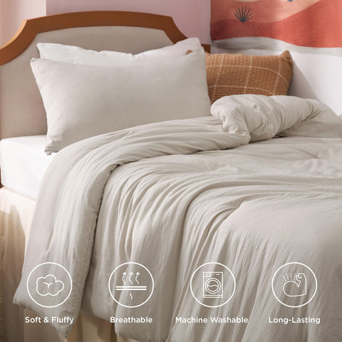 Bedsure dorm room bed with comforter showing neutral tones