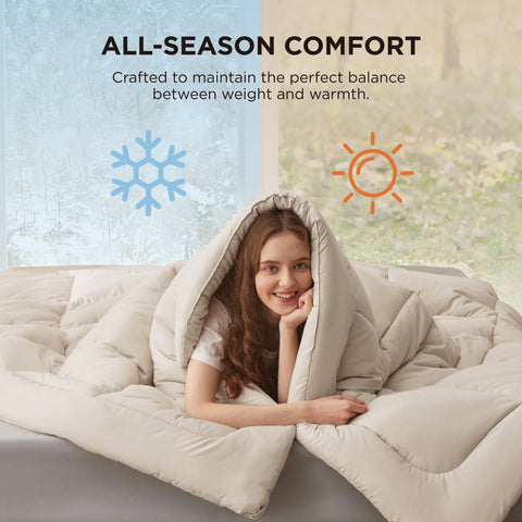 Bedsure down-alternative fill closeup communicates plush softness without animal products.