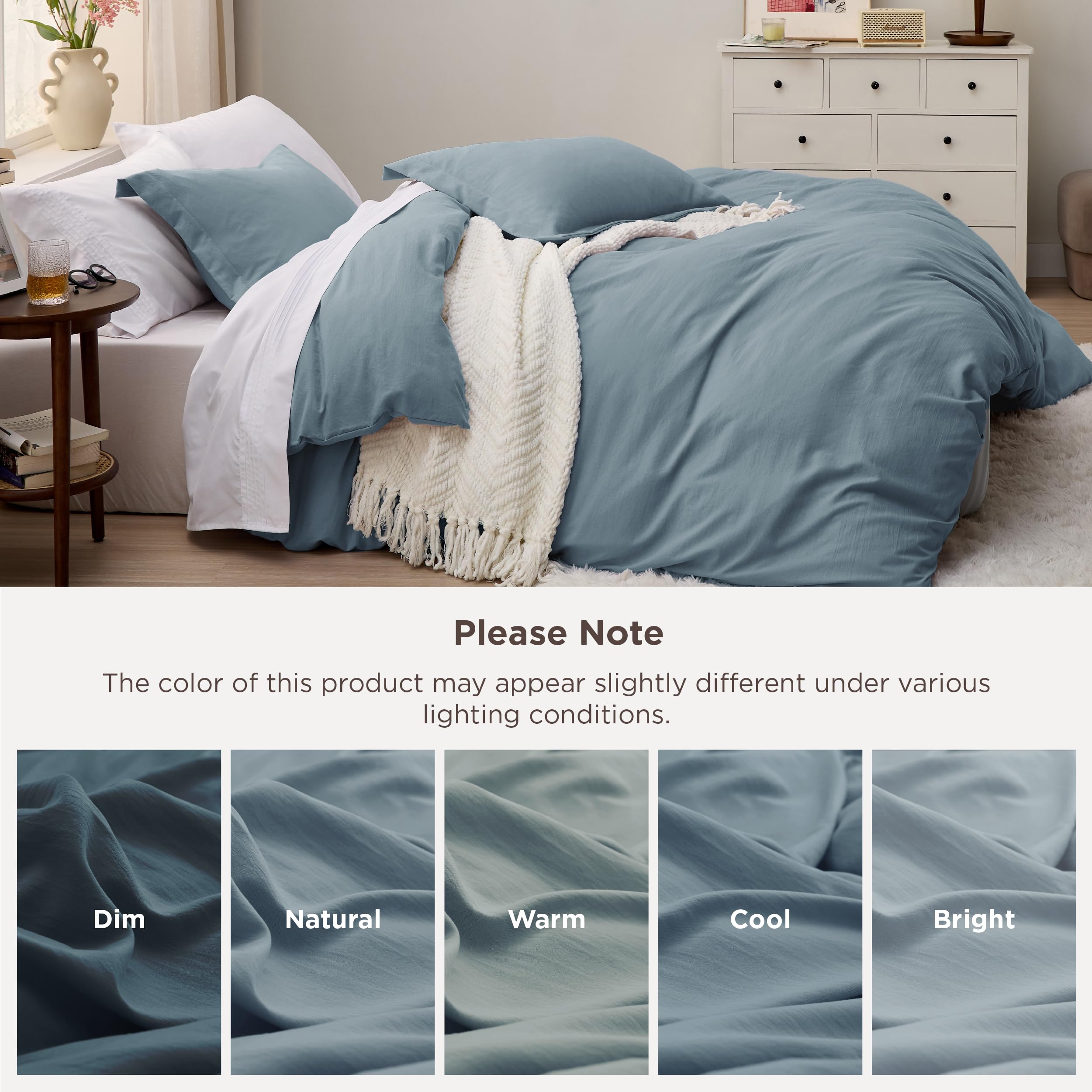 Draped Bedsure blue duvet set creates a calm, inviting bedroom.