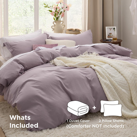 Bedsure dusty purple duvet cover king size on bed demonstrates smooth, quiet feel