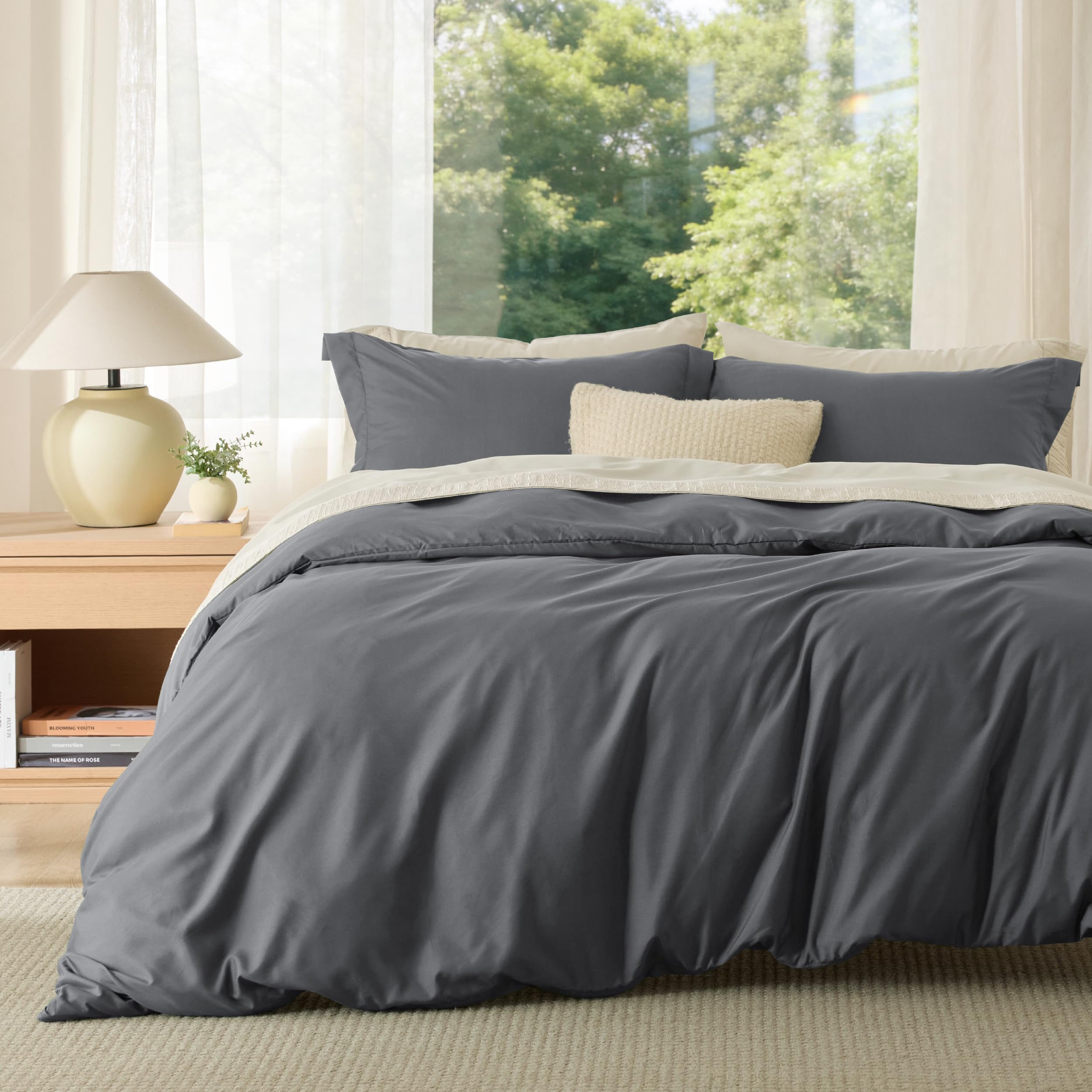 Bedsure king dark grey duvet cover with soft fabric for relaxed sleep