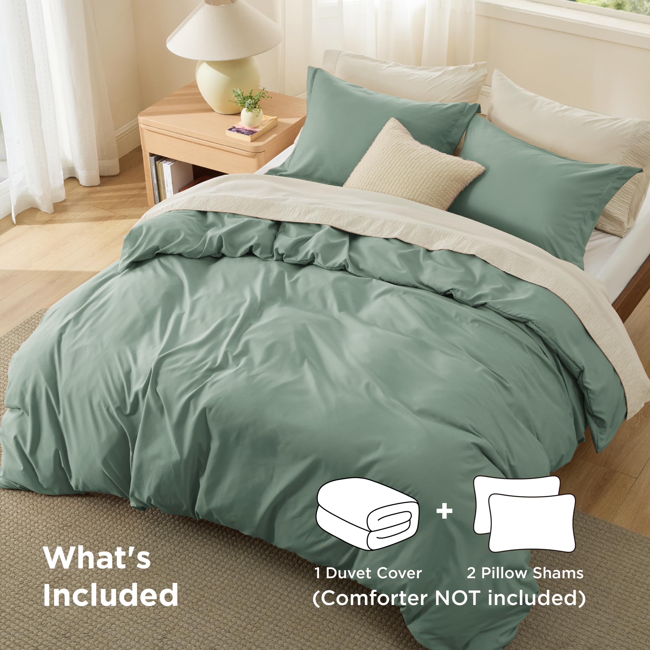 Bedsure king sage green stitching detail shows durable seams