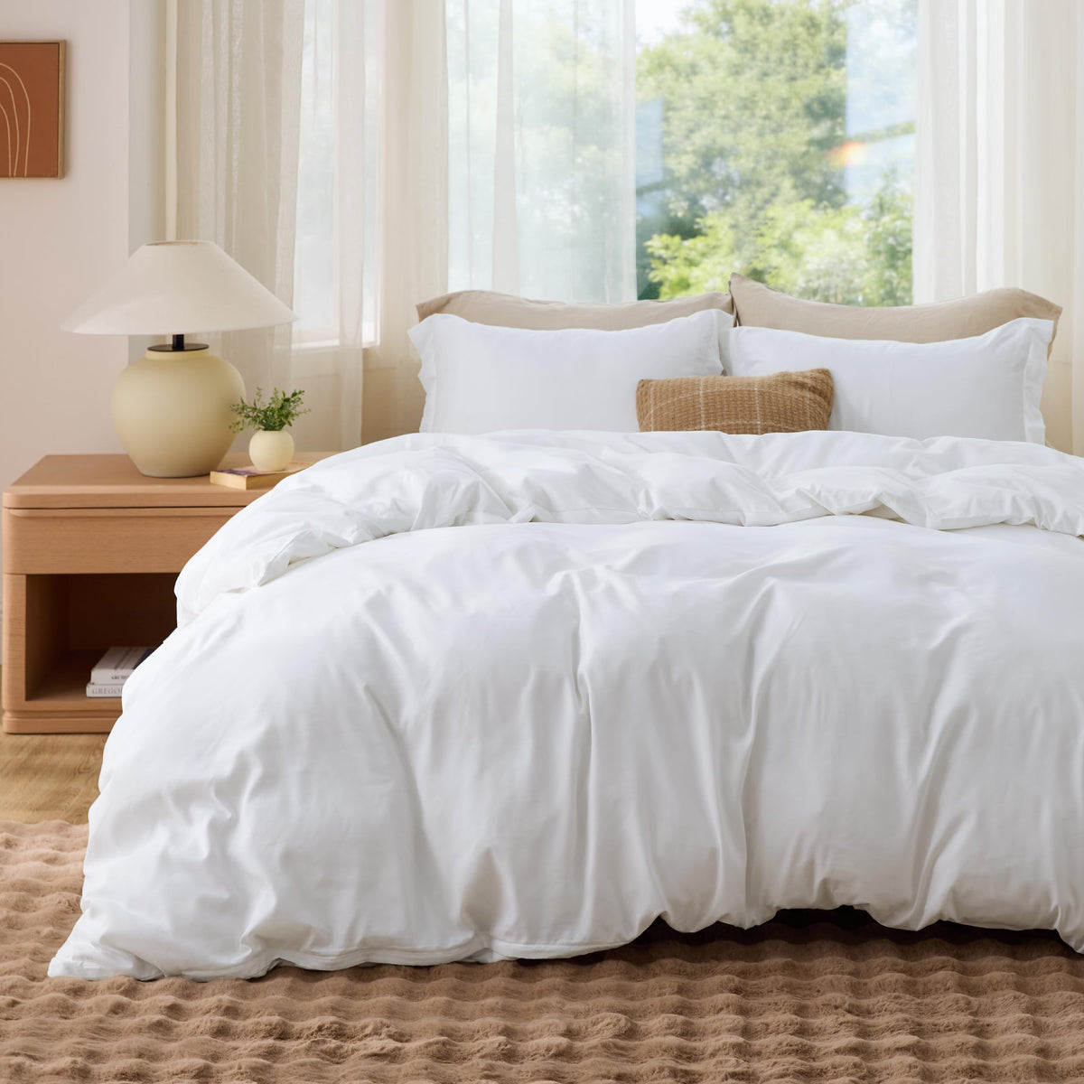 Bedsure duvet cover king white with hidden zipper for easy duvet insertion