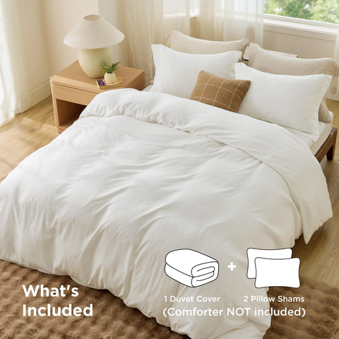 Bedsure duvet cover queen cream corner ties demonstrate secure duvet fit.