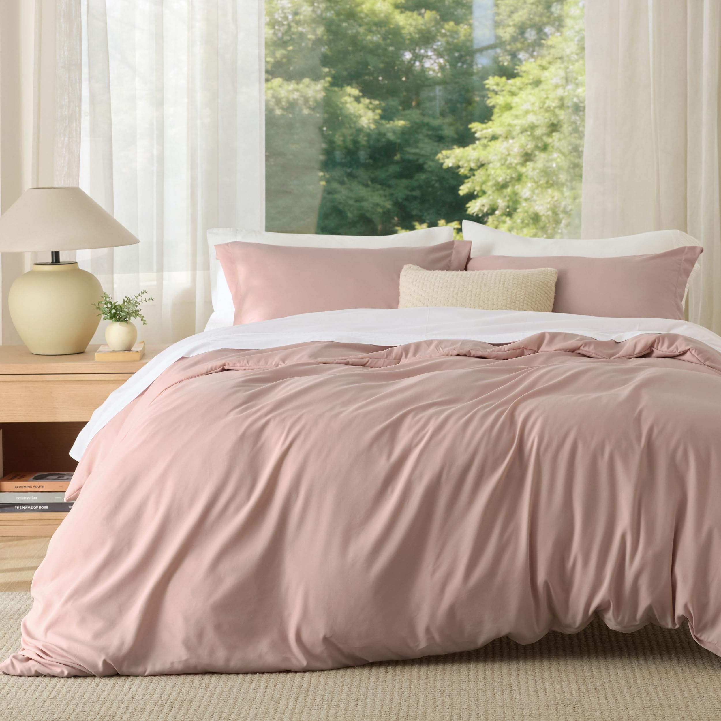 Bedsure queen duvet cover in dusty rose and 90 x 90 inches for cozy bedding.