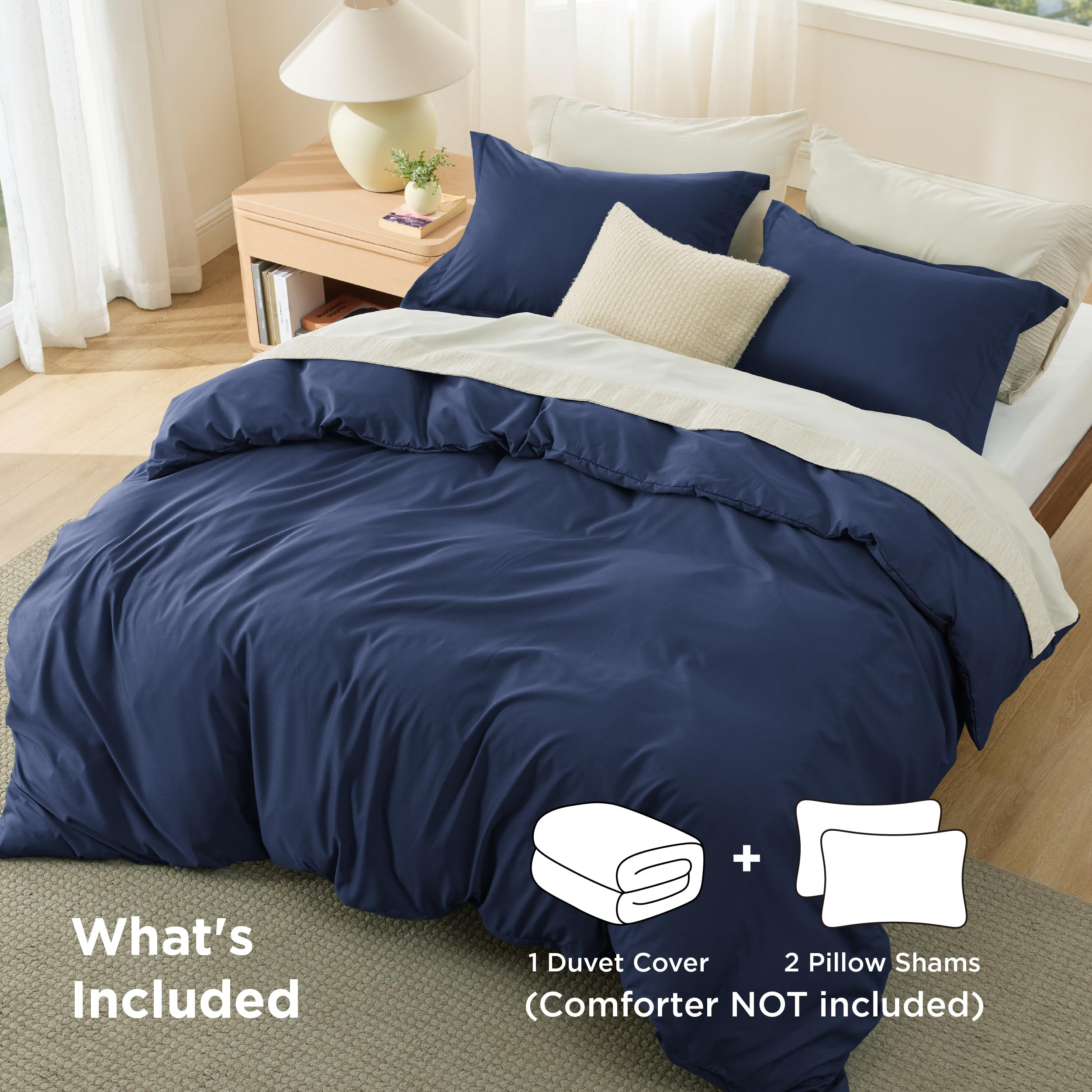 Bedsure navy duvet cover zipper detail showing quick, secure closure