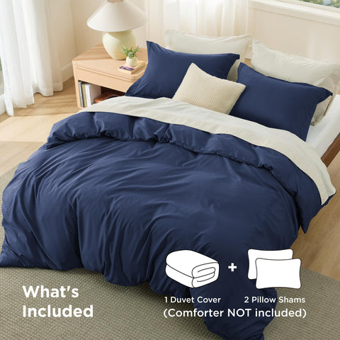 Bedsure navy duvet cover zipper detail showing quick, secure closure
