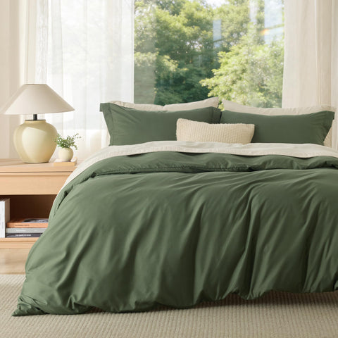 Bedsure queen olive green duvet cover 90x90 with soft microfiber for cozy nights