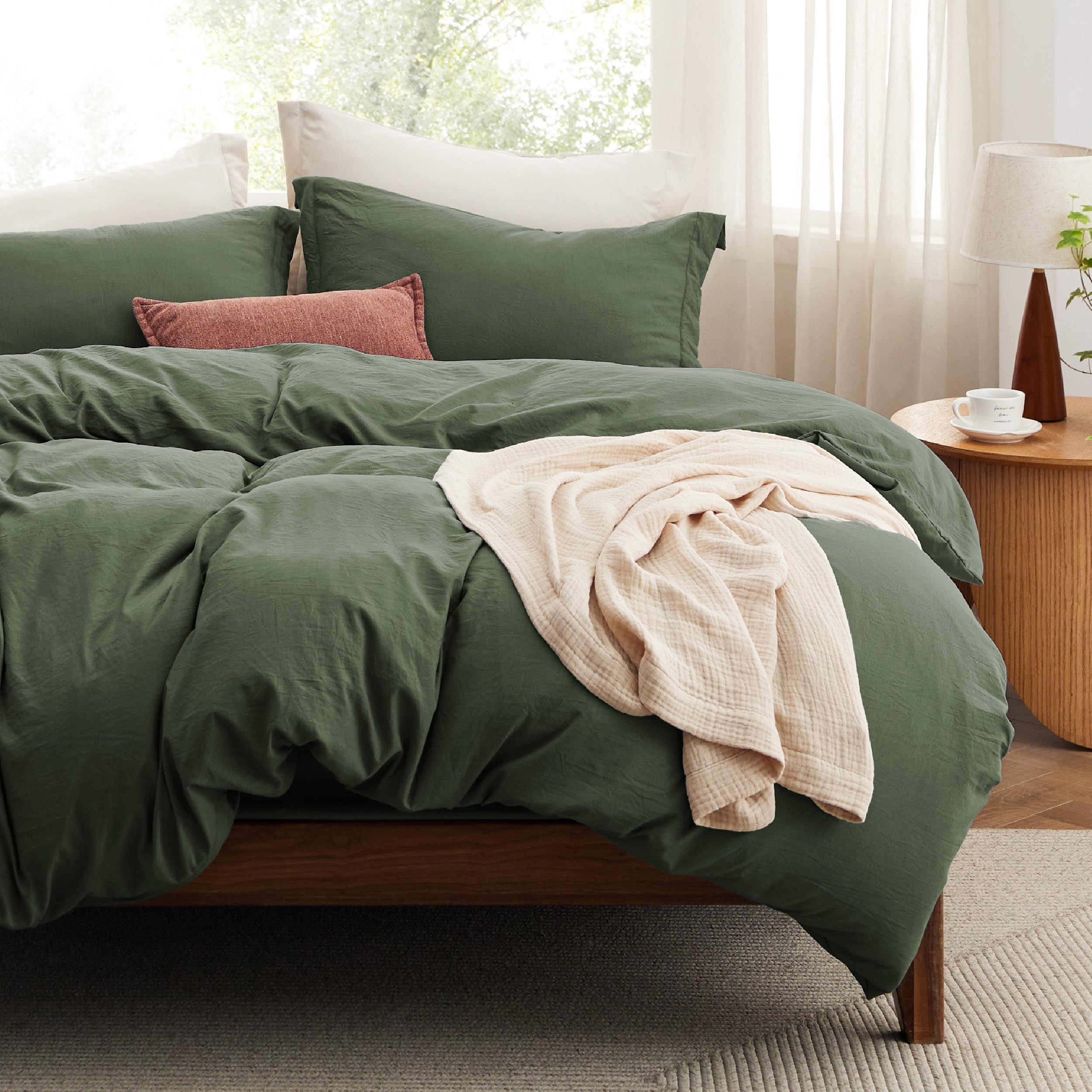 Bedsure duvet cover queen olive green, ultra-soft microfiber for cozy nights.