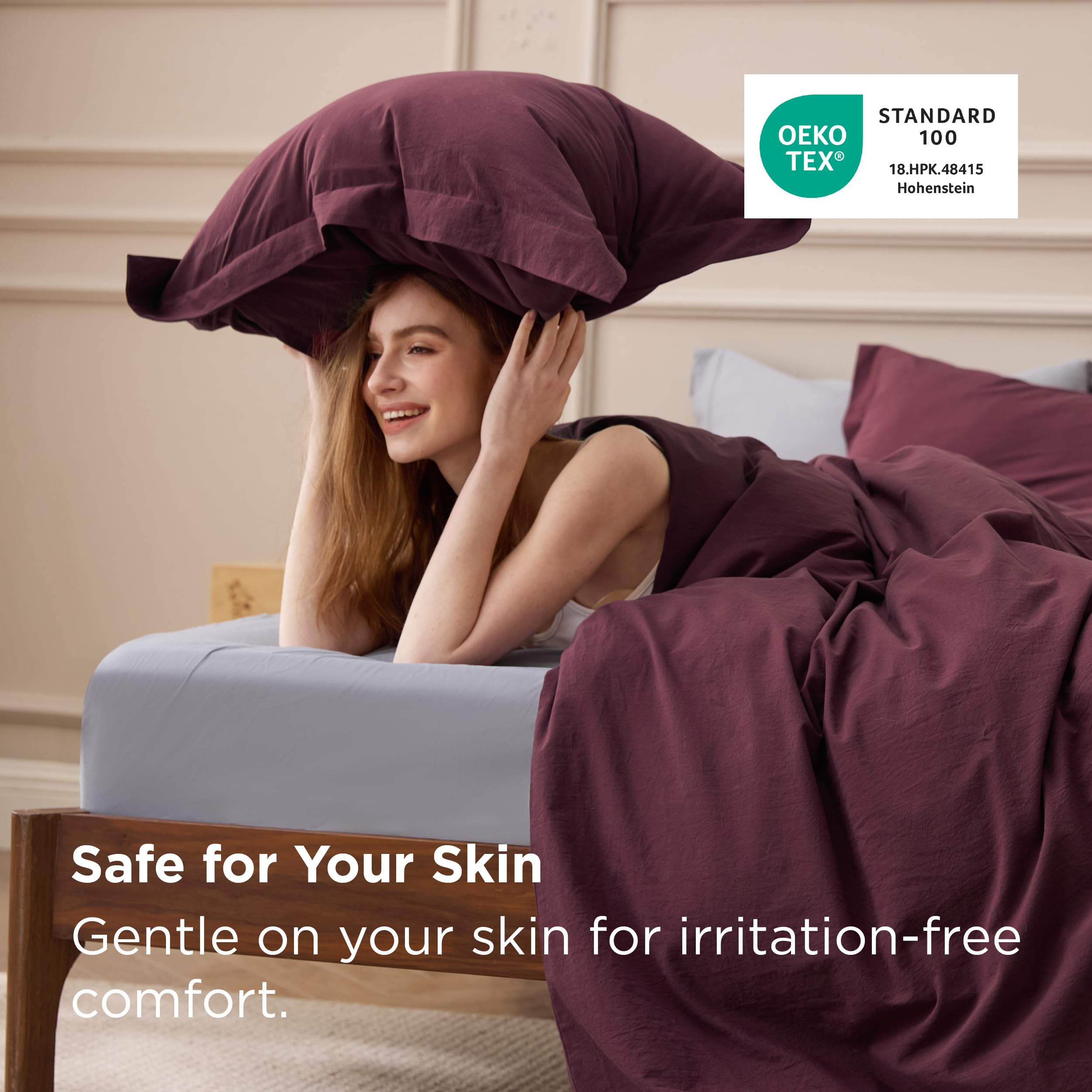 Bedsure queen duvet cover draped on a bed demonstrating lightweight year-round bedding