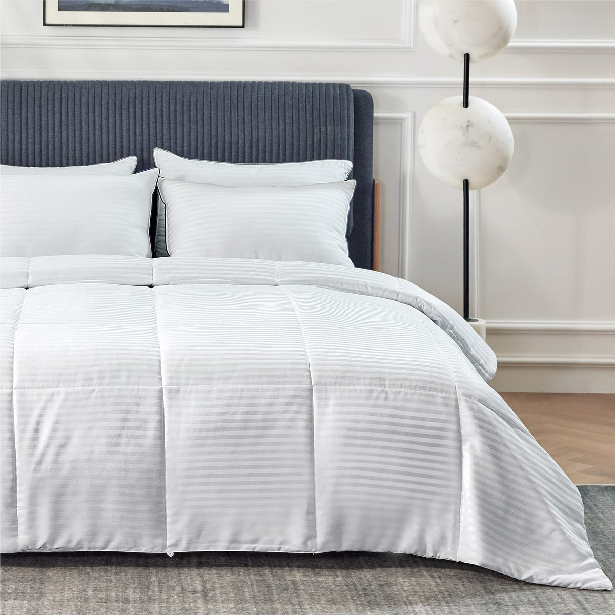 Bedsure duvet insert oversized king with stripe pattern in white for a stylish, refreshing bed